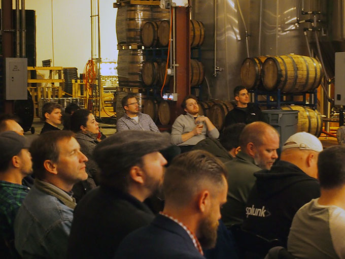 Audience at Old Ox Brewery during Dr. White’s talk. (Loudoun County Public Library)