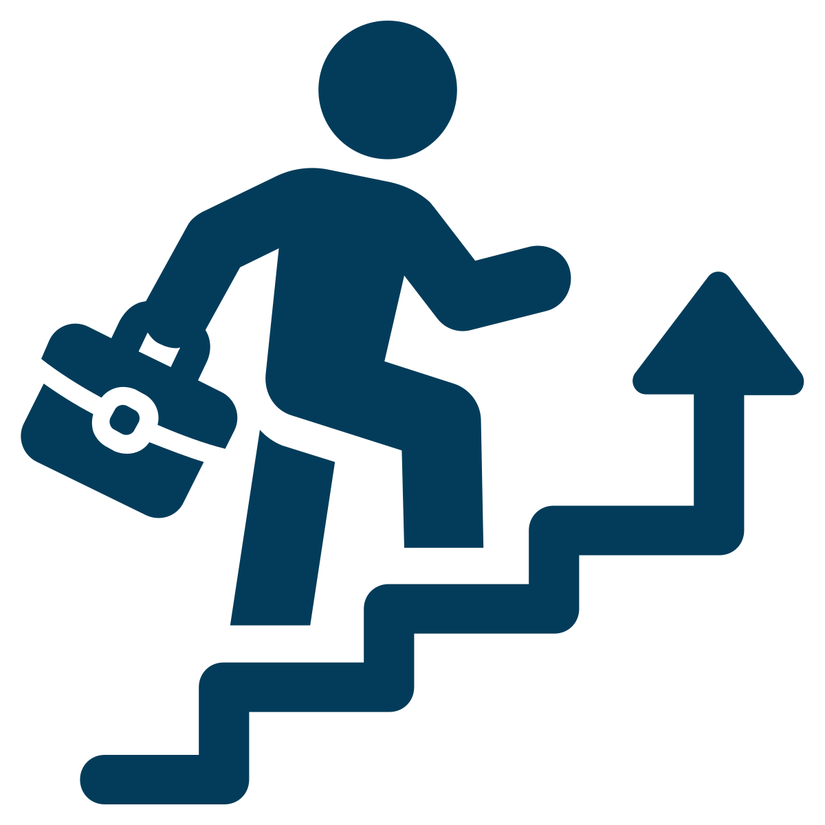 Person with briefcase climbing staircase