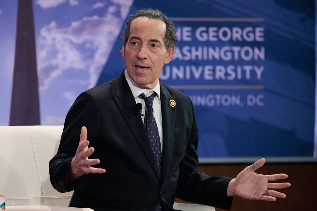 Jamie Raskin sitting down and speaking