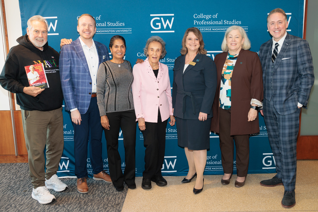 L-R: Dr. Bernard Demczuk, Anthony Shop, Vida and Virginia Ali, Dean Riddle, President Granberg and Michael Akin