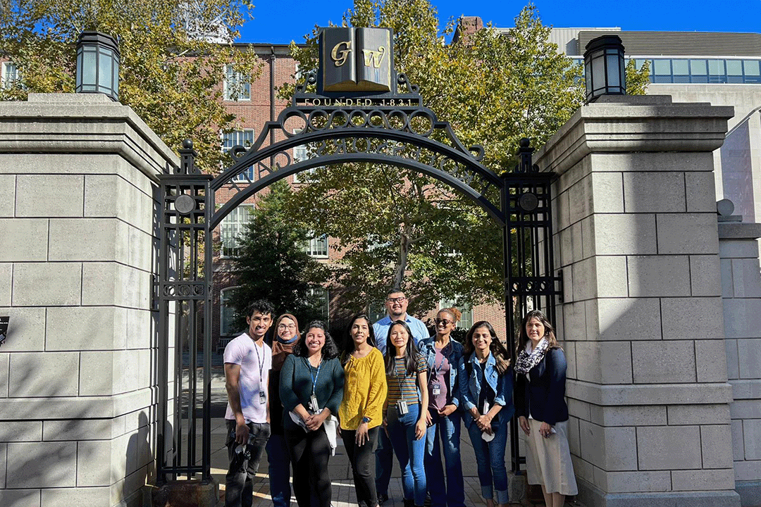 IT student group by GW gate at Foggy Bottom Campus