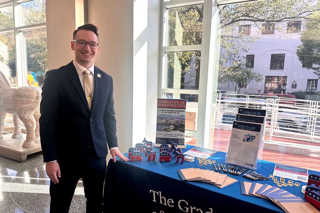 Bobby McGowan represents the Graduate School of Political Management at the event.