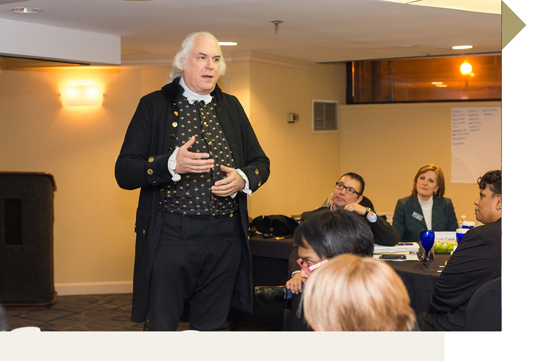 George Washington in costume visiting CEPL training class
