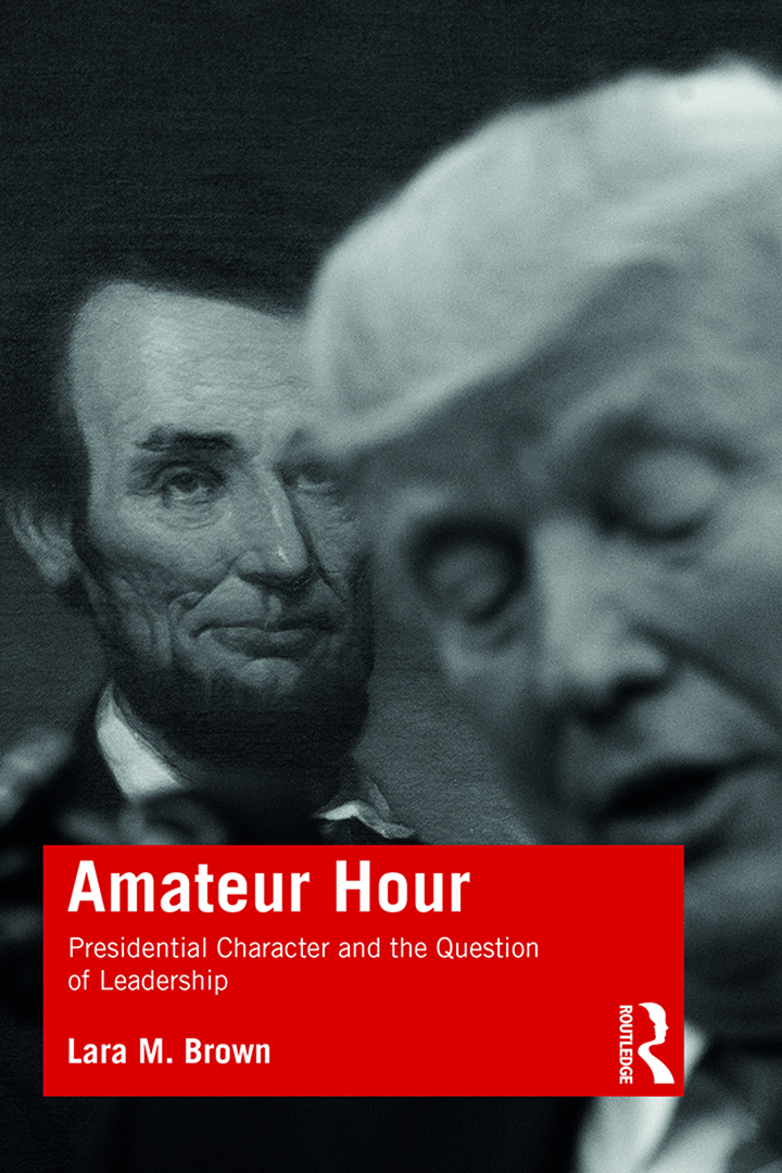 Lara Brown's book cover - Amateur Hour with images of Trump and Lincoln