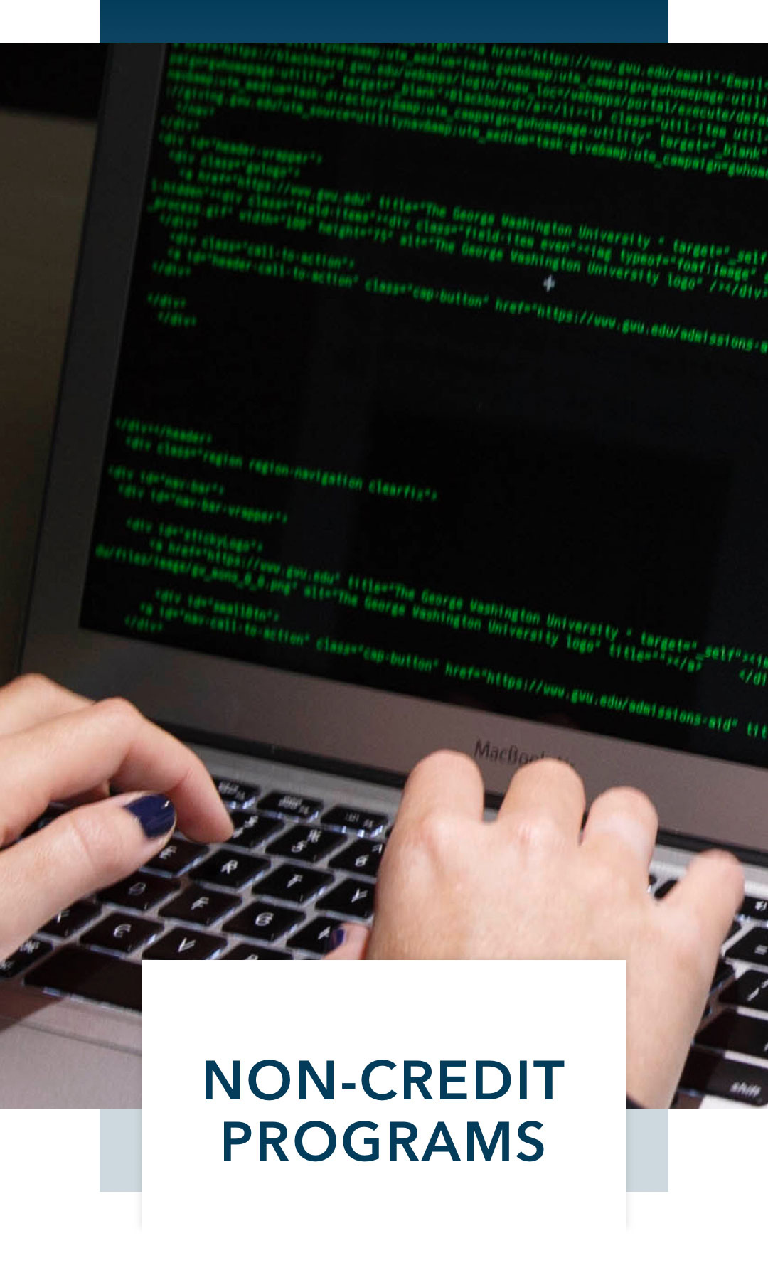 Hands typing on computer; non-credit programs