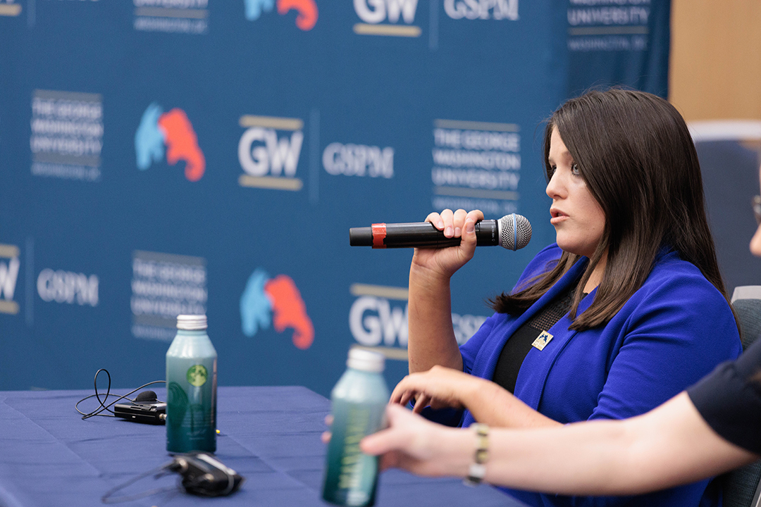 Melissa Brown (MPS '22) speaking on Panel 2: Perspectives from Students.