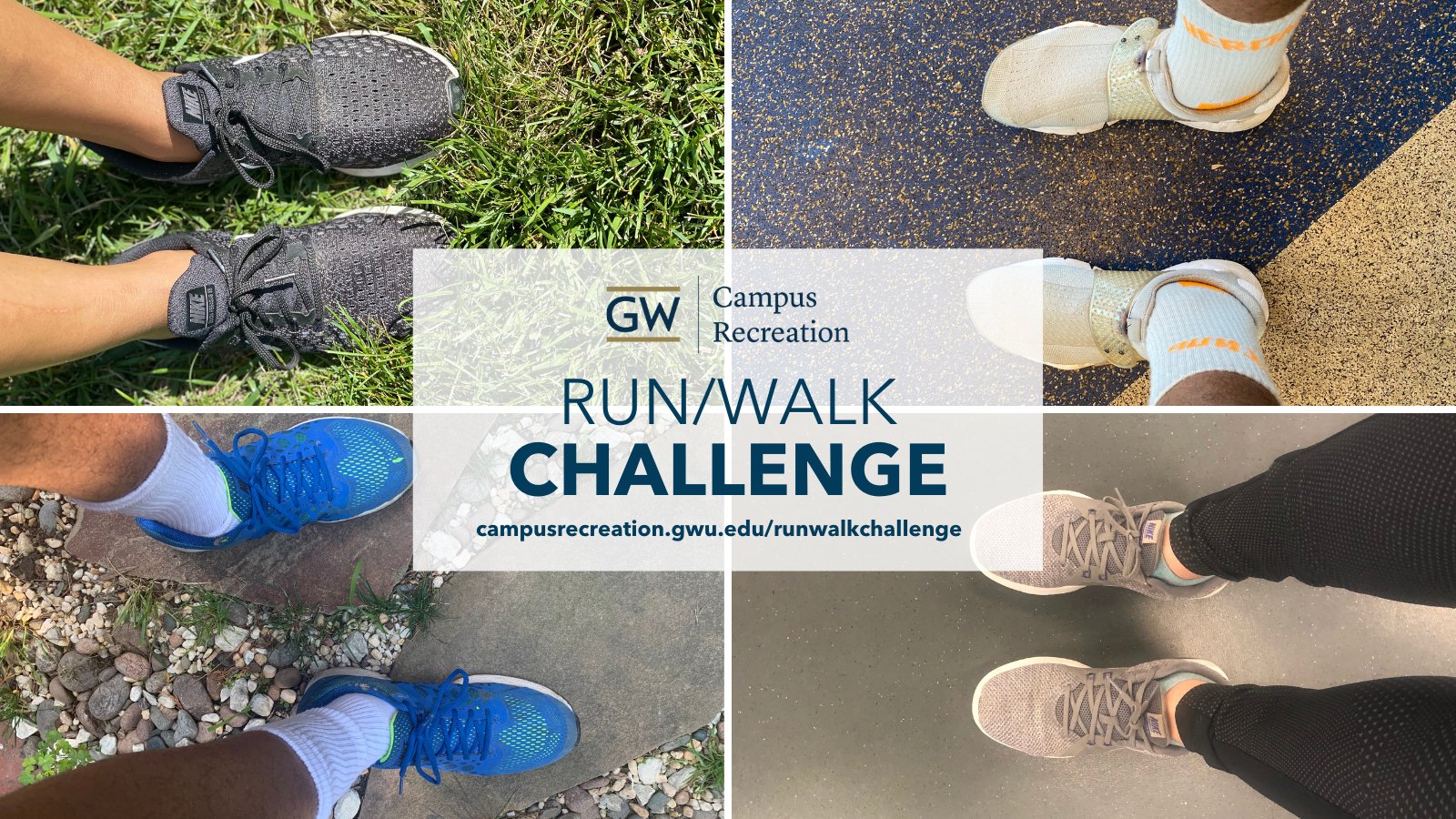 GW Campus Recreation Run Walk Challenges with picture of legs and sneakers