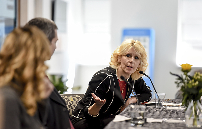 Prof. Connie Uthoff speaking on a panel