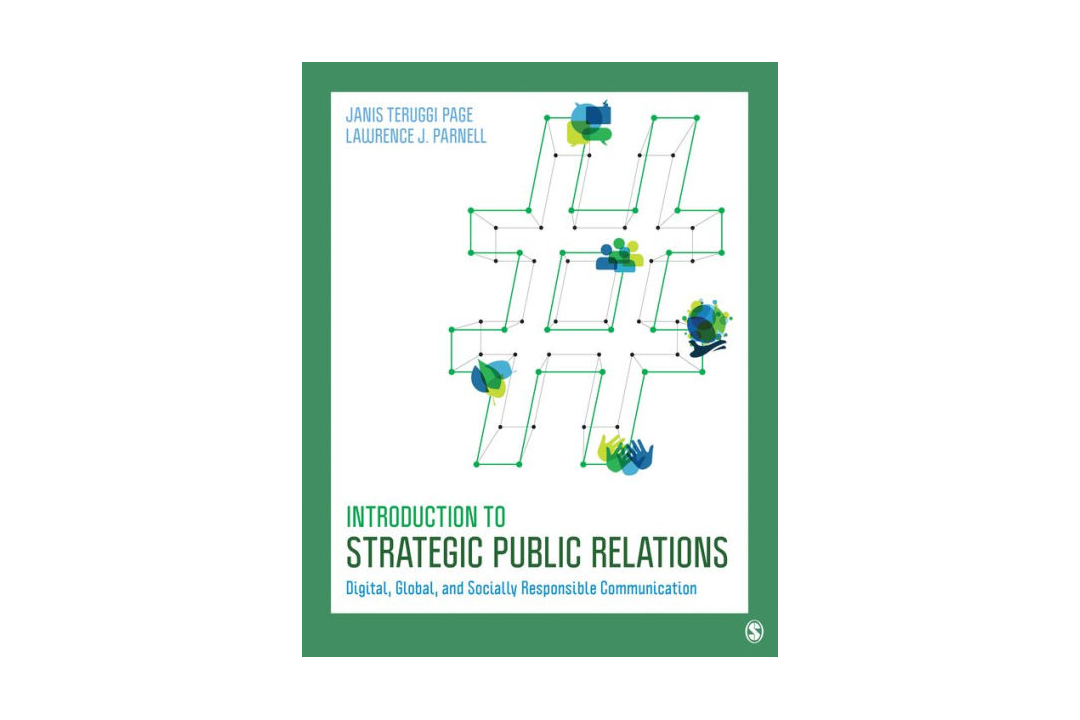 book cover in green and blue with introduction to strategic public realtions on it
