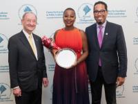 GW President (left) with two Cafritz awardees