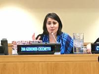 Ina Gjkondi, Director, Executive Education & Leadership Coaching Services, GW-CEPL, speaks at conference at the UN