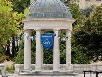 Welcome to GW flag, Kogan Plaza at GW DC campus