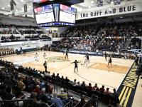 GW basketball game in arena