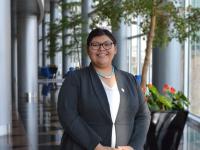 Angel Benally, a spring 2020 alumna of the NAPLP in professional attire.