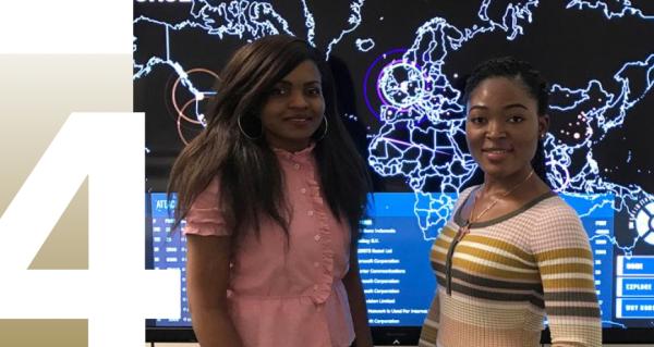 4 Bachelor's Programs, 2 women in front of world map with active hacks on it and the number 3