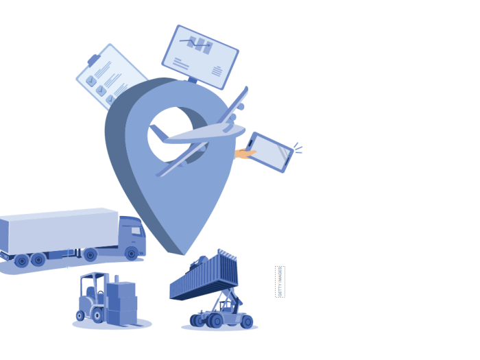 Supply chain image with truck and other assets