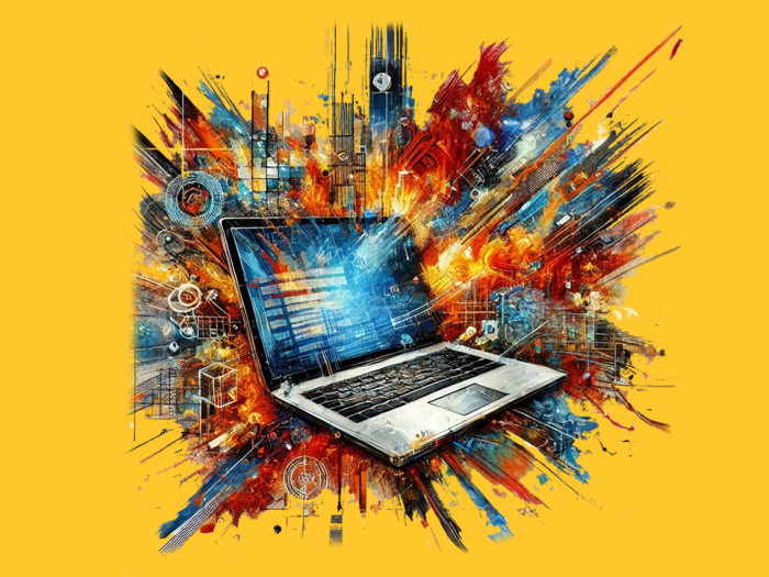 open laptop computer on brightly colored background