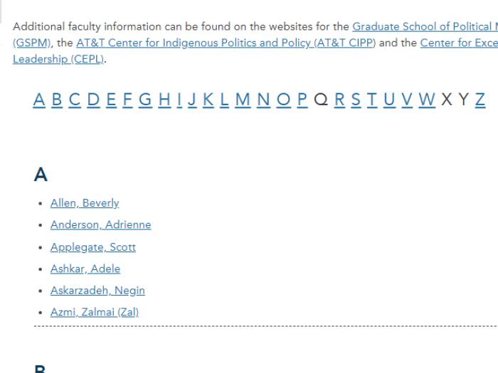 Faculty directory screenshot