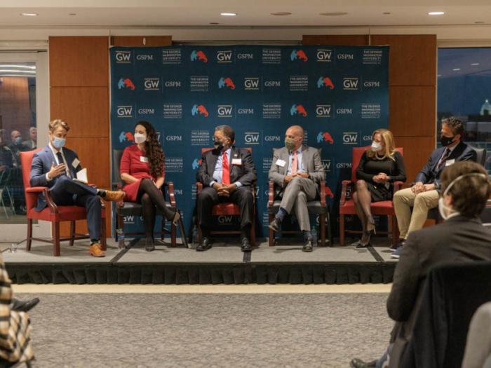 GSPM Fahrenkopf Manatt panel discussion with 6 people