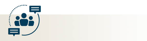 corporate icon with 3 people and speech bubbles