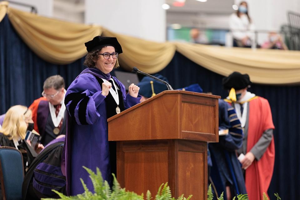 Interim Dean Melissa Feuer speaking at the CPS Celebration on May 14.